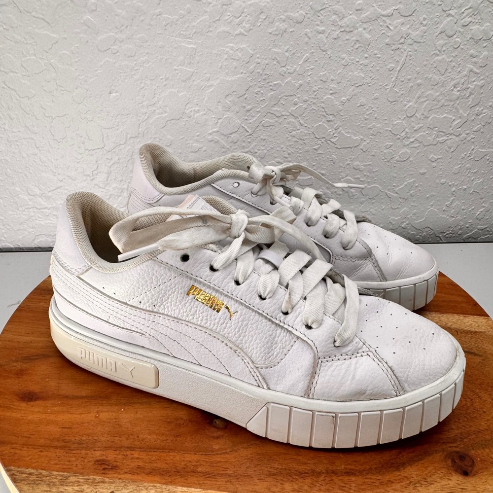 Puma Cali Star Womens Metallic White Gold Leather Platform Sneakers